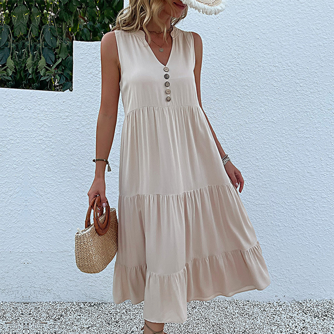 dresses : Ines – Robe Midi d'Été Sans Manches à Boutons et Coupe Décontractée in Abricot van Seroa