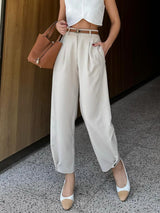 Pantaloni plisati cu talie înaltă și croială elegantă pentru femei