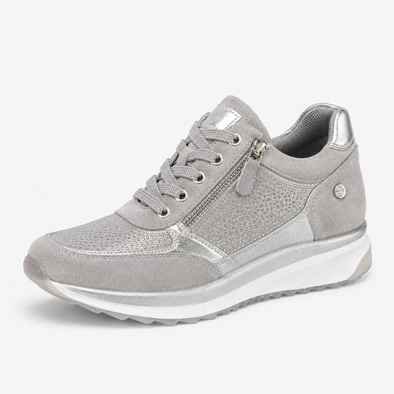 Bequeme Damen-Sneaker mit glitzerndem Mesh-Einsatz