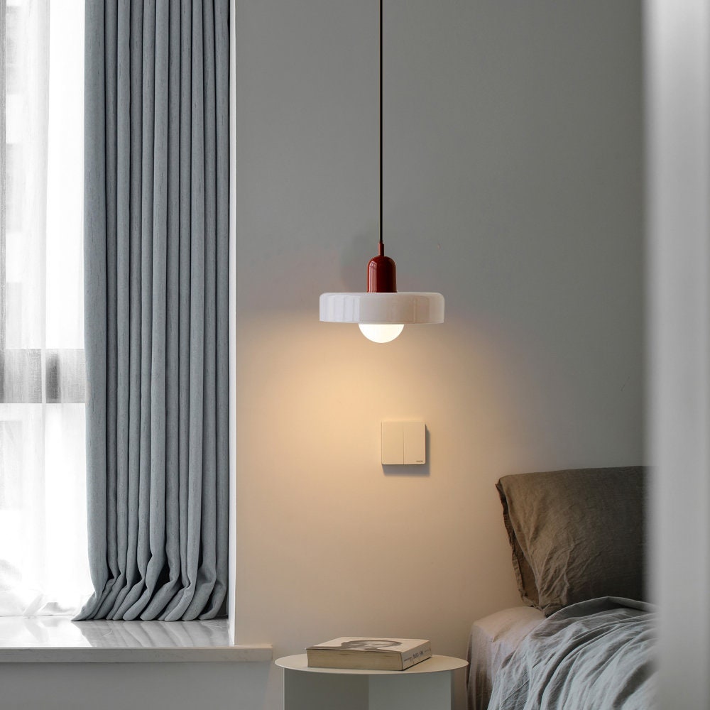Suspension en Verre Style Bauhaus avec Abat-Jour Anneau