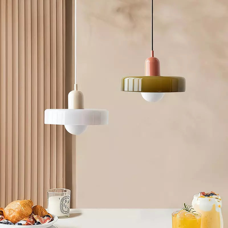 Suspension en Verre Style Bauhaus avec Abat-Jour Anneau