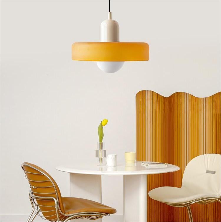 Suspension en Verre Style Bauhaus avec Abat-Jour Anneau