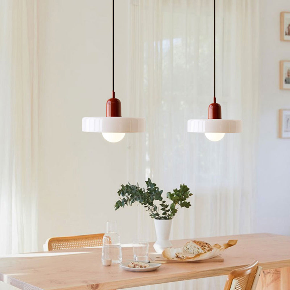 Suspension en Verre Style Bauhaus avec Abat-Jour Anneau