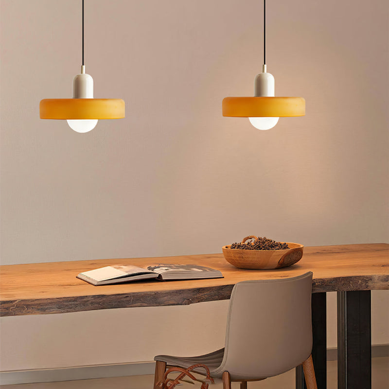 Suspension en Verre Style Bauhaus avec Abat-Jour Anneau