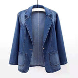 Blazer din denim de bumbac pentru femei, albastru deschis, croială ajustată