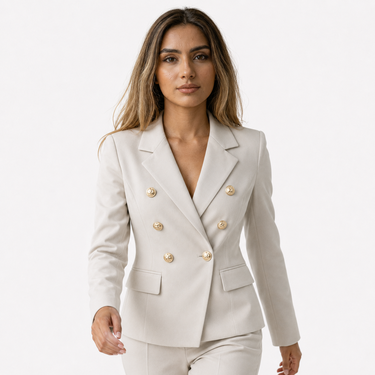 Damen-Blazer mit doppelter Knopfleiste und goldenen Knöpfen  