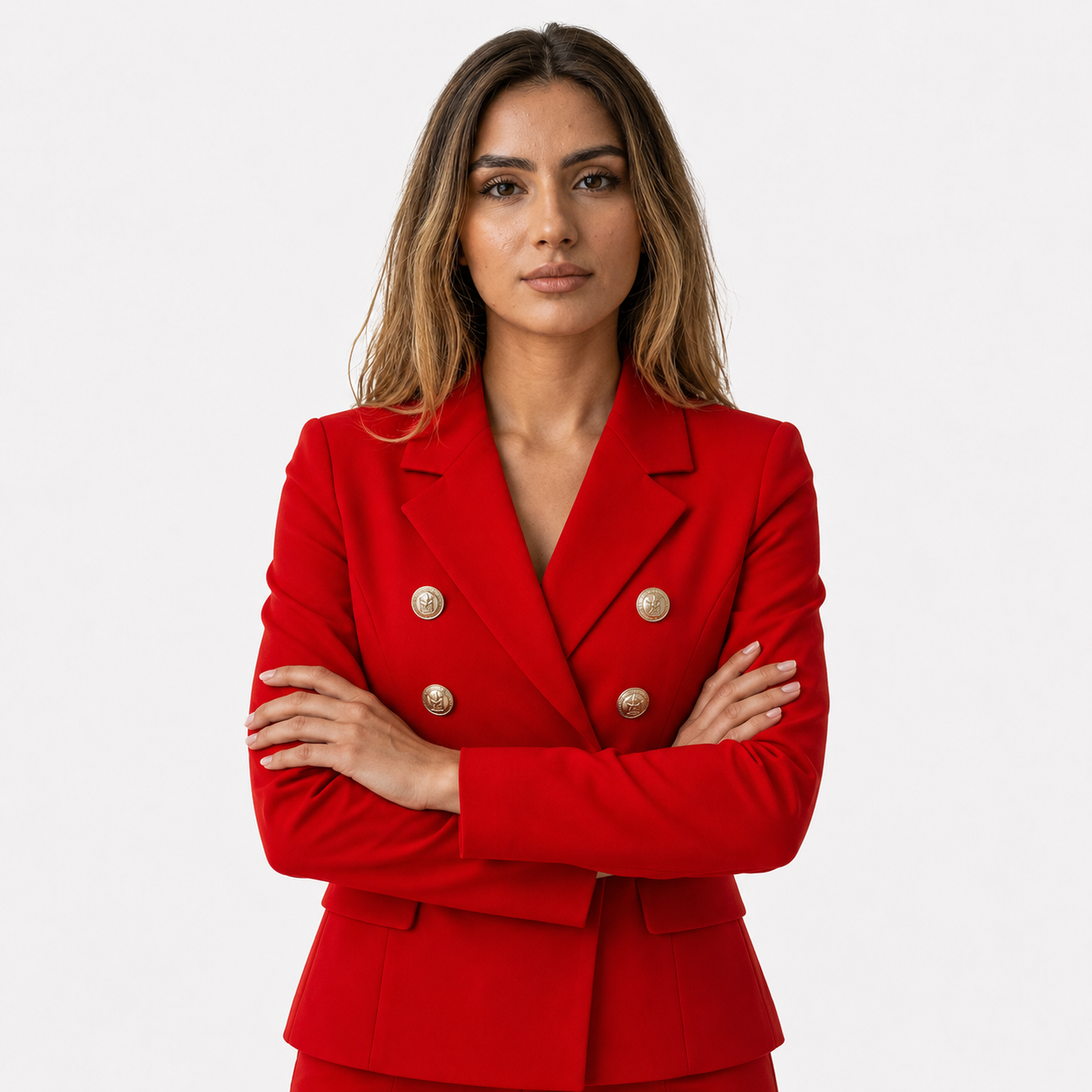 Damen-Blazer mit doppelter Knopfleiste und goldenen Knöpfen  
