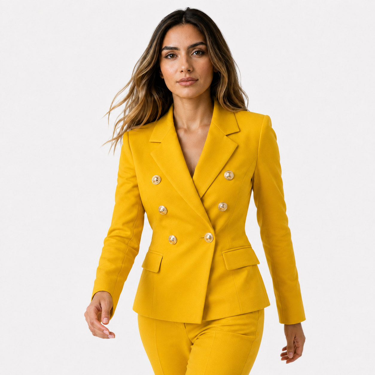Damen-Blazer mit doppelter Knopfleiste und goldenen Knöpfen  