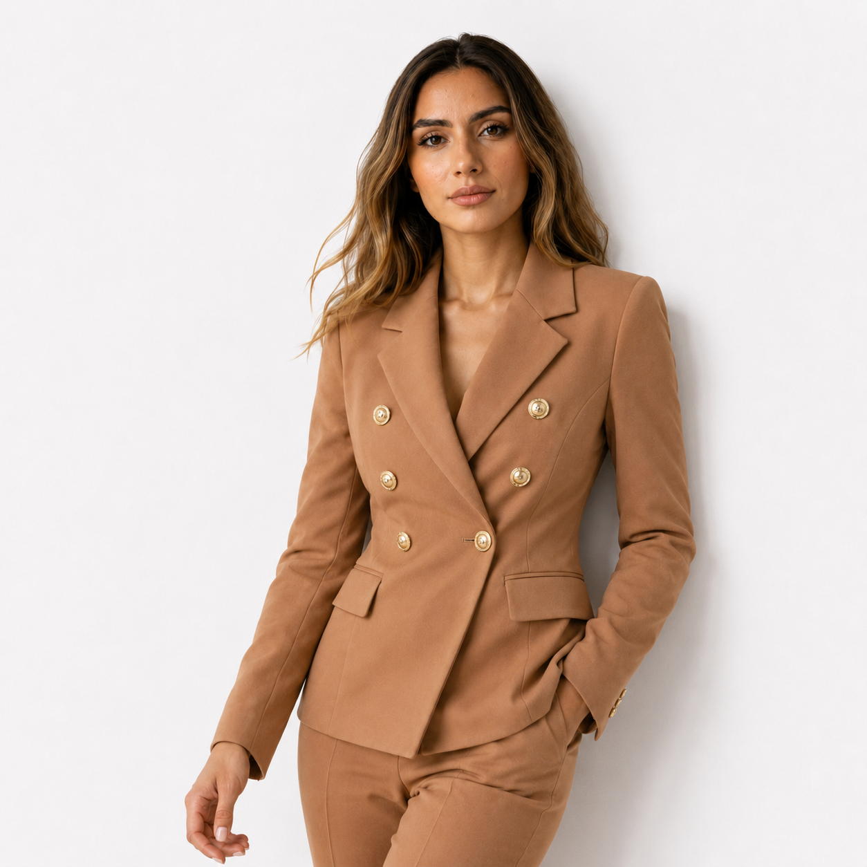 Damen-Blazer mit doppelter Knopfleiste und goldenen Knöpfen  