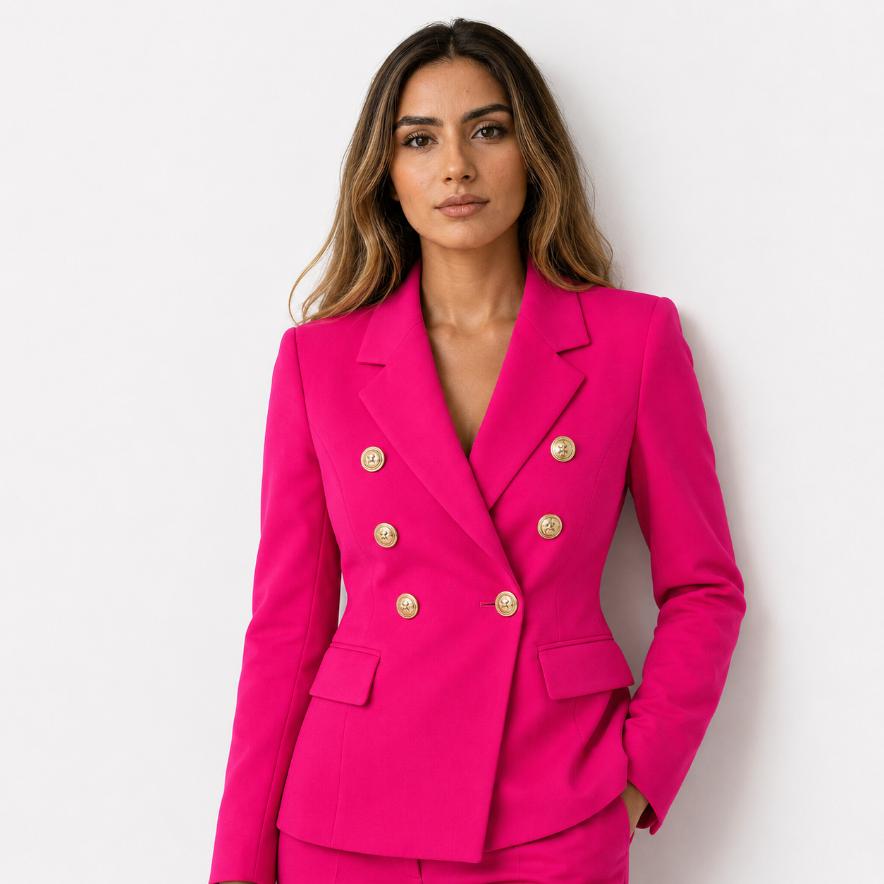 Damen-Blazer mit doppelter Knopfleiste und goldenen Knöpfen  