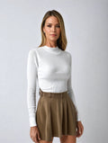 Haut Col Roulé Côtelé et Ajusté Femme top blouses