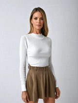 Haut Col Roulé Côtelé et Ajusté Femme top blouses