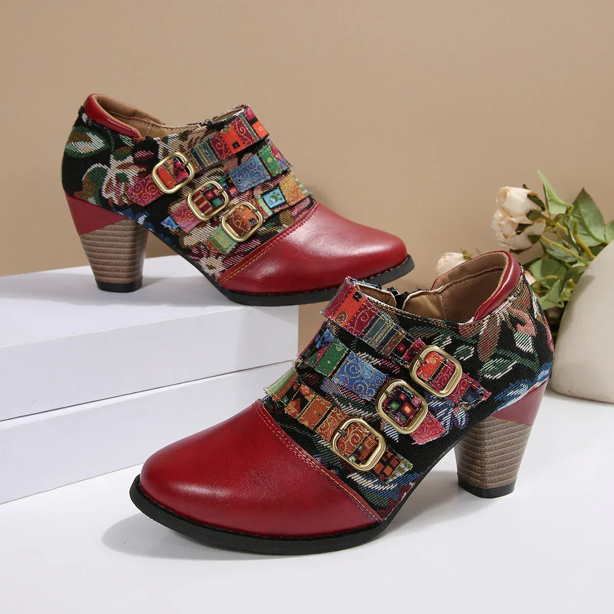 Krótki boho damskie buty ze skóry premium