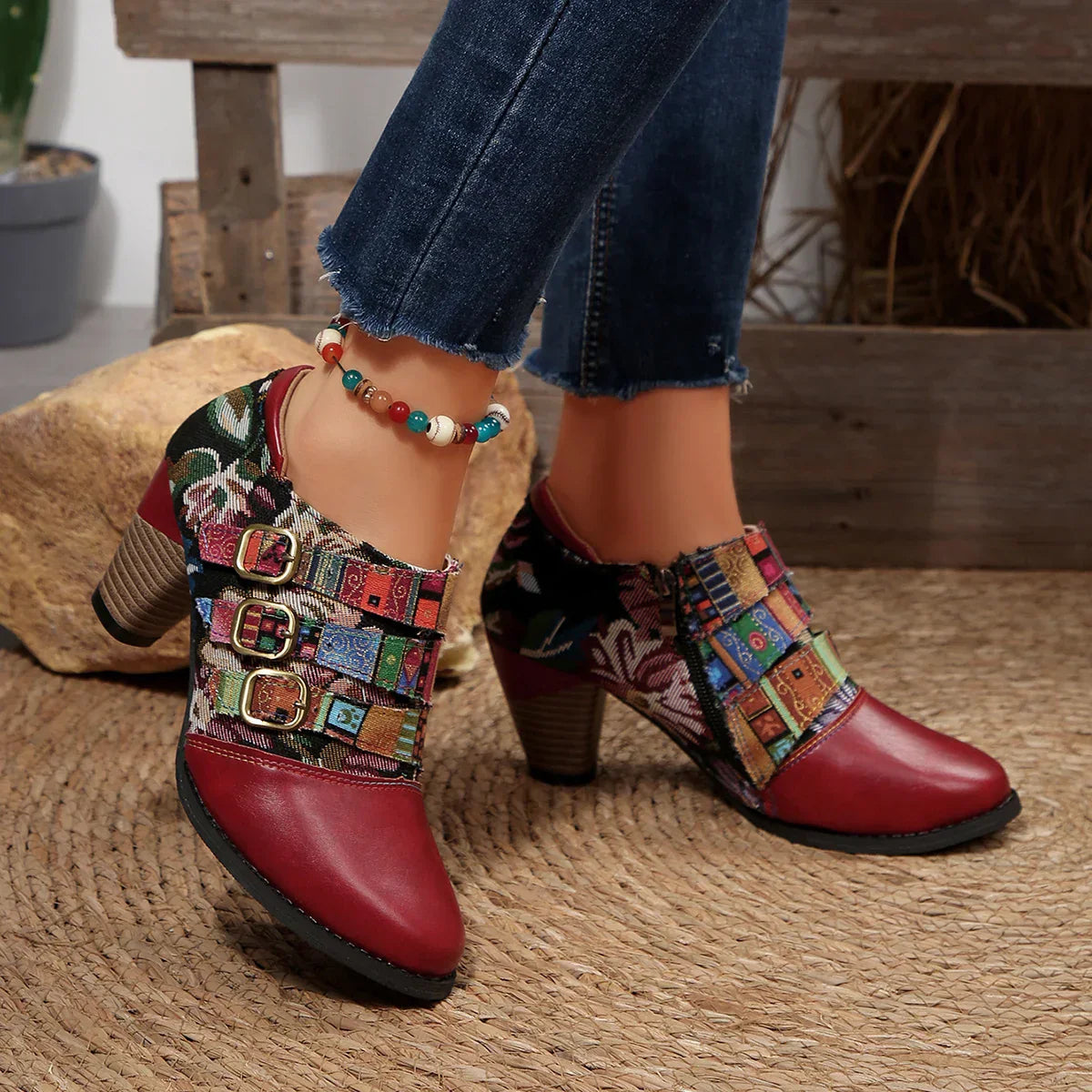 Krótki boho damskie buty ze skóry premium