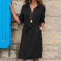 Robe chemise ceinturée à boutons avec poches Femme