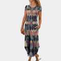 Langes bedrucktes Boho-Kleid mit Taschen für Damen