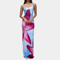 Maxikleid Damen Eng mit Dünnen Trägern Lebendiger Blumenprint