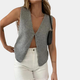 Top fără mâneci din tricot, croială mulată și design cu despicătură pentru femei