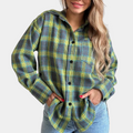 Bequemes Oversize Flanellhemd kariert mit Knöpfen für Damen