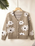Damen Cardigan mit Blumenmuster Strick für Frauen