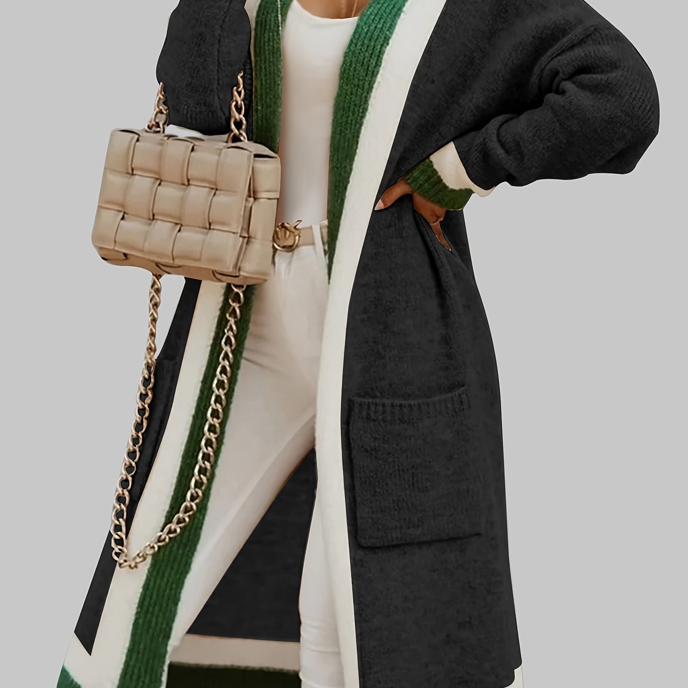 Cardigan Femme Ample Color Block Vintage 9