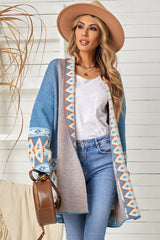 Gilet Femme Mi-Long Aztèqu Cardigan Chic Mode Automne