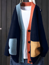 Gilet Femme Tricot Coloré Décontracté à Rayures Manches Longues