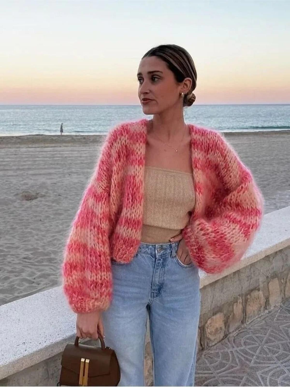 Cardigan Femme Coloré à Manches Bouffantes 3
