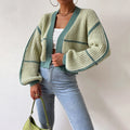 Gilet Femme Court Color Block Maille Cardigan Court