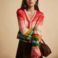 Gilet Femme Doux en Rayé Pulls et gilets Cardigan En Mohair