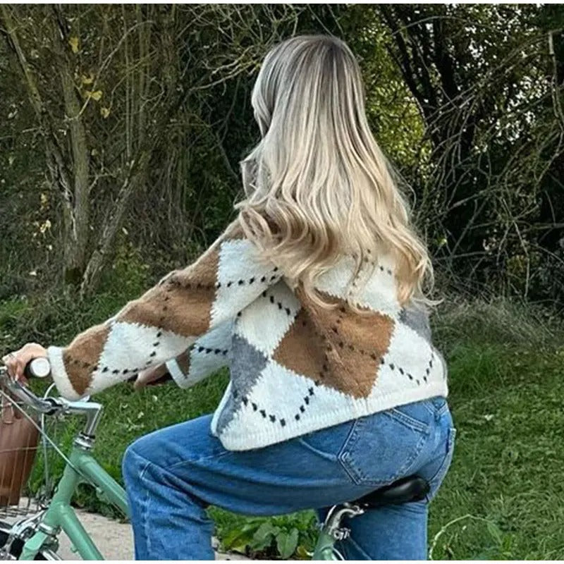 Cardigan Femme Élégant à Carreaux 7