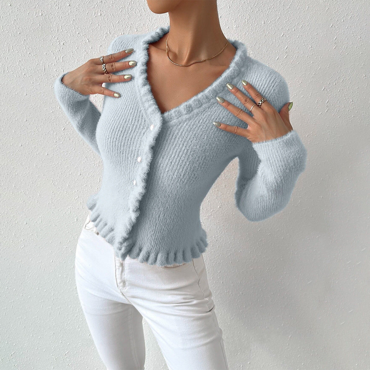 Cardigan Femme Élégant à Col en V 0