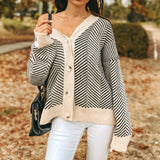 Gilet Femme à Motif Chevrons Maille Cardigan Femme