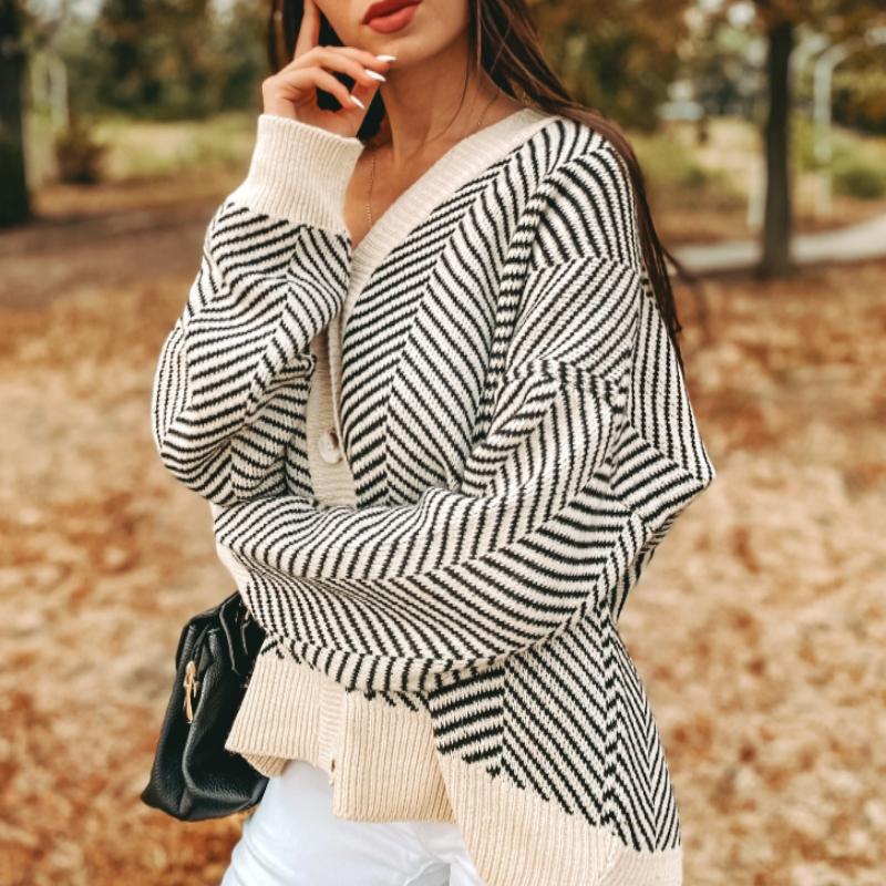 Cardigan Femme Élégant à Motif Chevrons 2