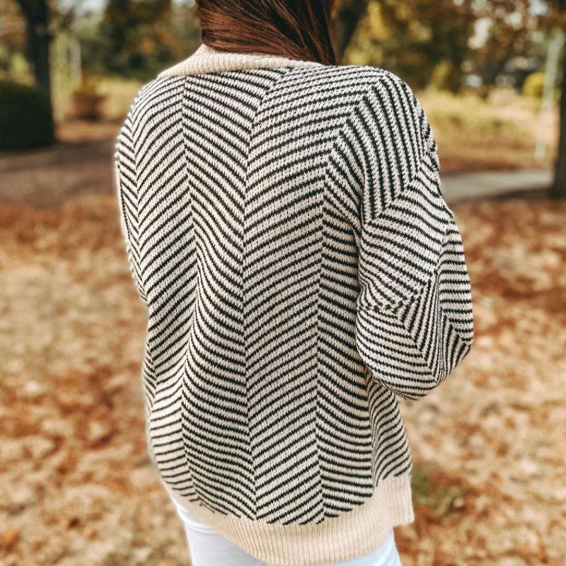 Cardigan Femme Élégant à Motif Chevrons 3