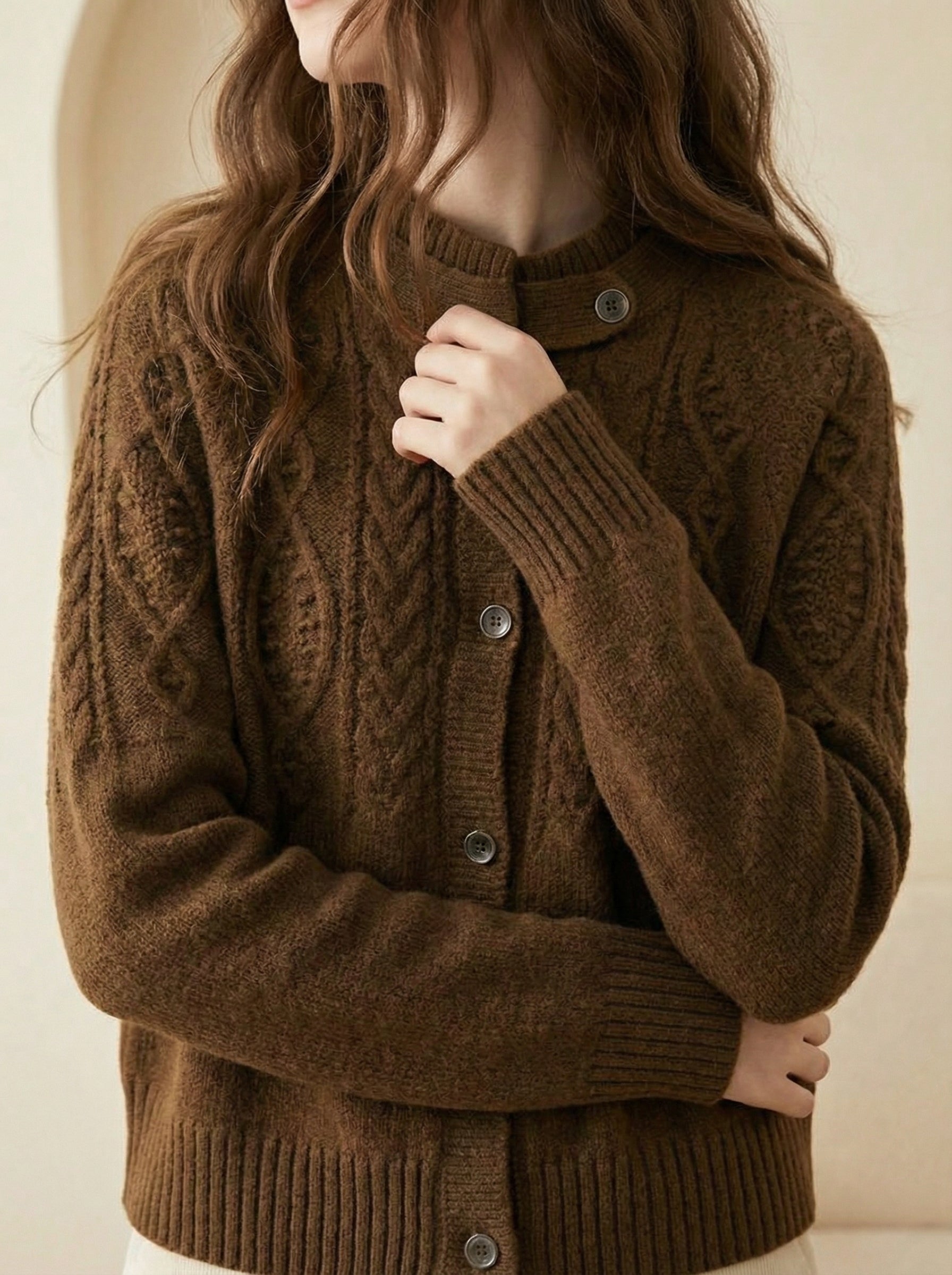 Gilet Femme en Tricot Marron Cardigan Mode Classique