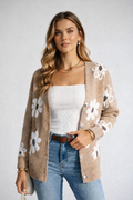Gilet Femme Floral Mi-Long Maille Longue