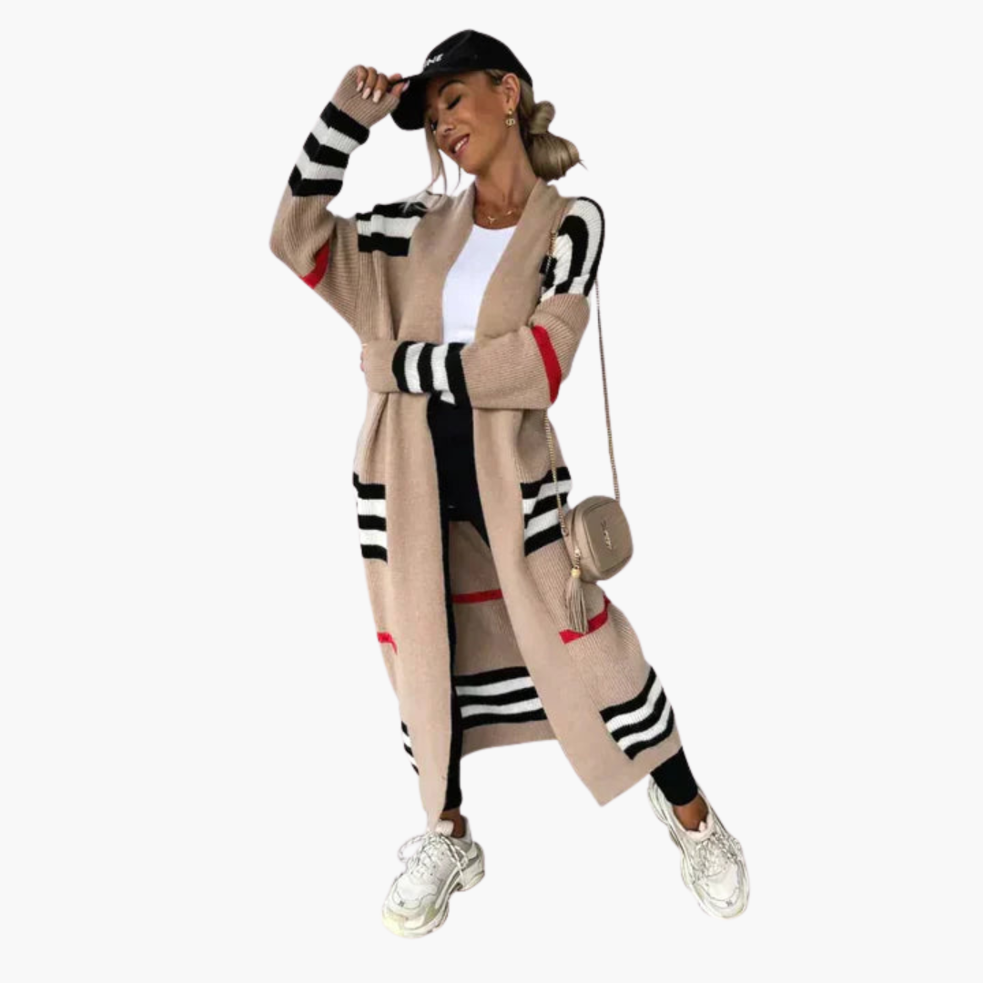 Cardigan Femme Long Rayé Moderne 0
