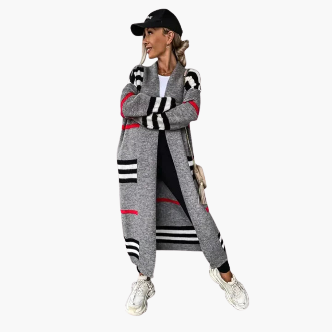 Cardigan Femme Long Rayé Moderne 2