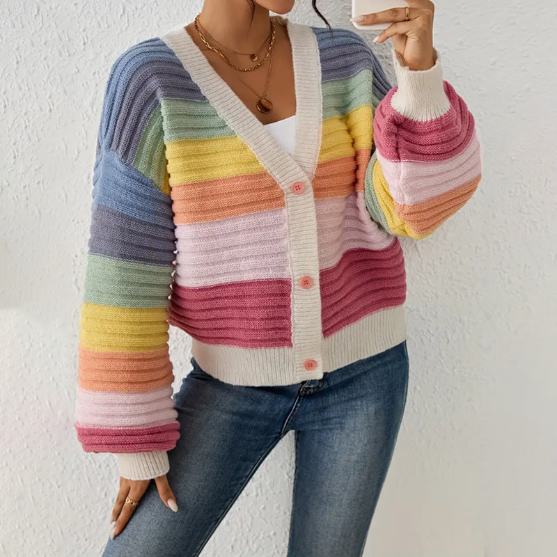 Cardigan Femme Oversize Coloré à Rayures 0
