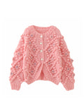 Cardigan Femme Rose Pâle en Tricot Fleurs