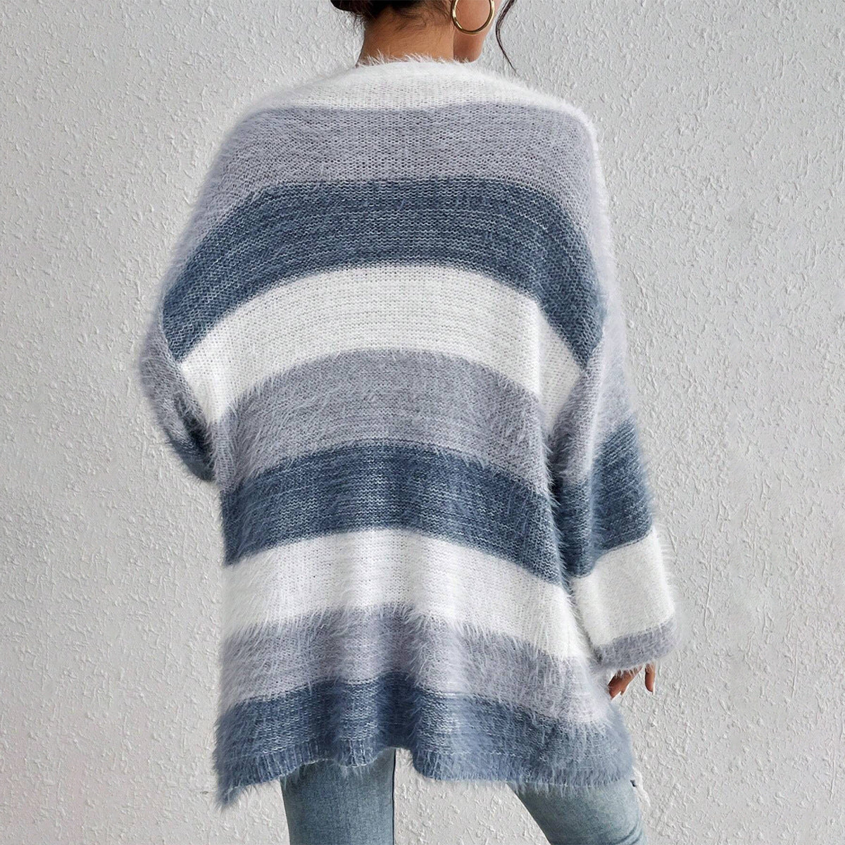 Cardigan Femme Surdimensionné Élégant à Rayures 2