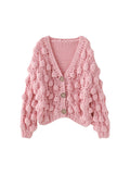 Cardigan Femme Tricot Décontracté Rose