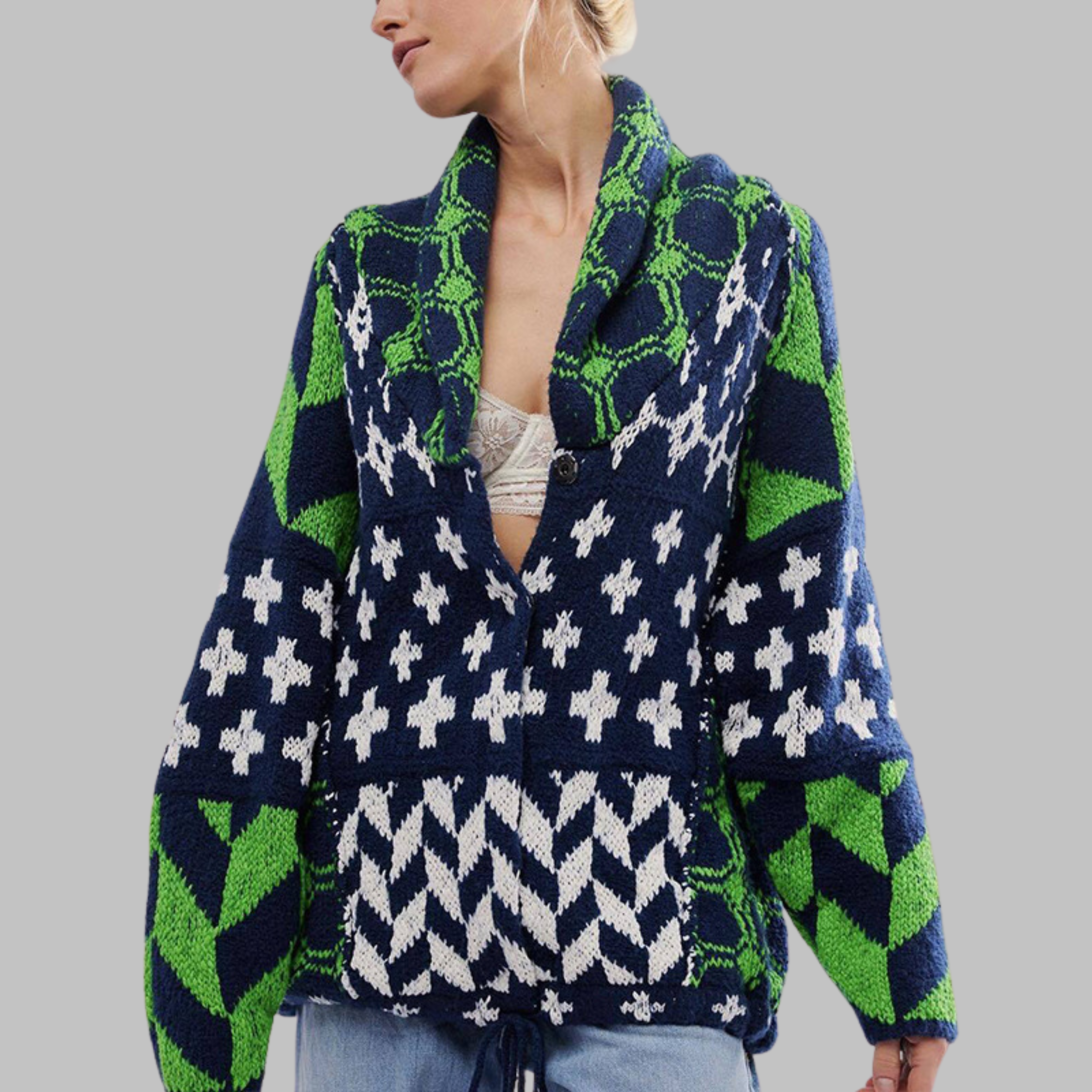 Cardigan Femme Vintage Surdimensionné Chic 1