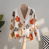 Gilet Femme Vintage à Motif Floral Maille