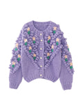 Damen Cardigan aus violetter Wolle handgefertigt