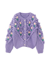 Cardigan femei din lână violet lucrat manual