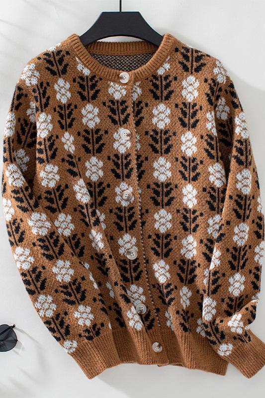 Cardigan Floral Ample Femme Élégant 0