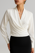 Weiße Satinbluse für Damen, Oberteil mit Puffärmeln