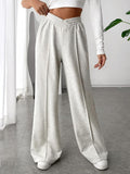 Fließende elastische Damenhose mit weitem Bein aus Polyester